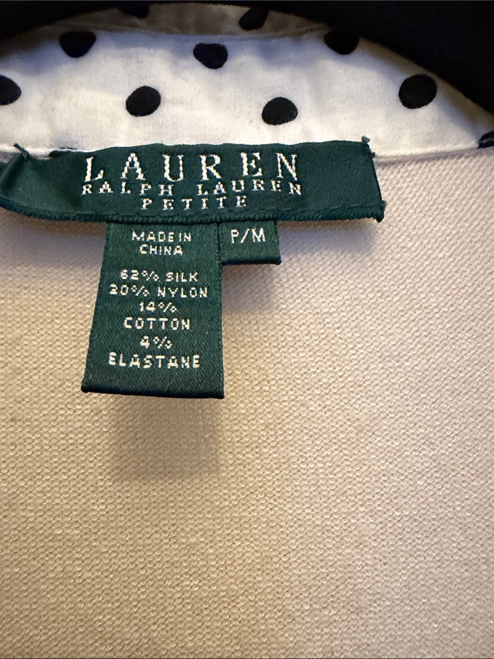 Lauren Ralph Lauren Cream V-Neck Sweater with Black Polka Dot Collar & Cuffs - Picture 2 of 7